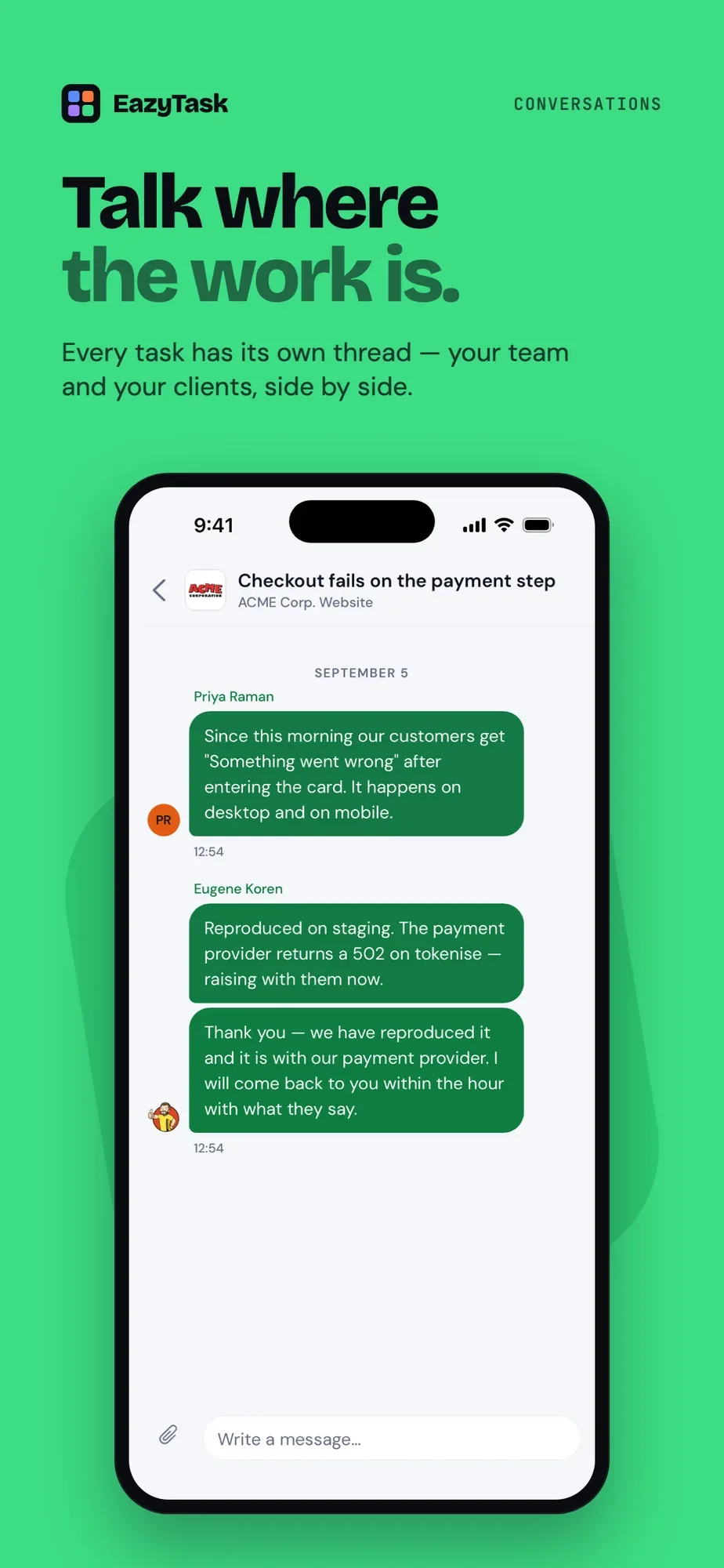 EazyTask mobile app — Talk where the work is
