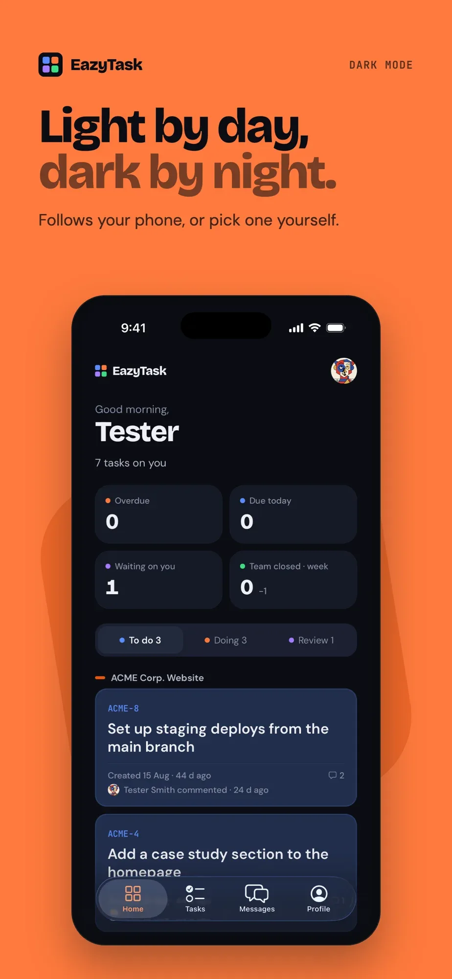 EazyTask mobile app — Light by day, dark by night