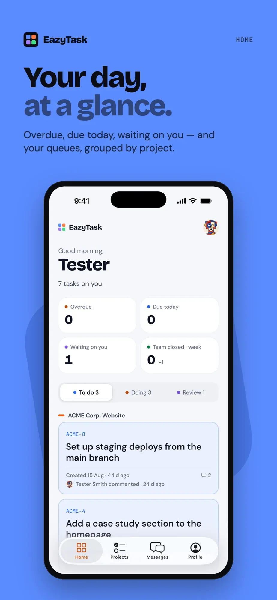 EazyTask mobile app — Your day, at a glance