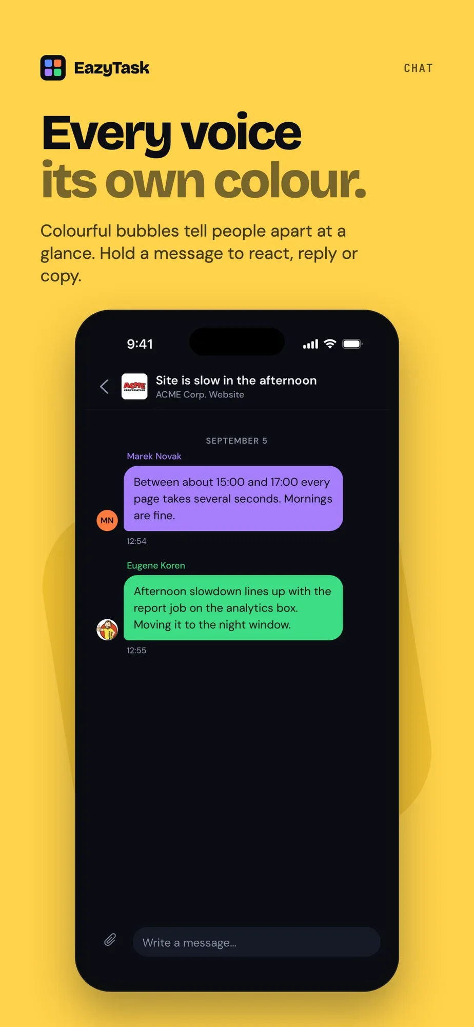 EazyTask mobile app — Every voice its own colour