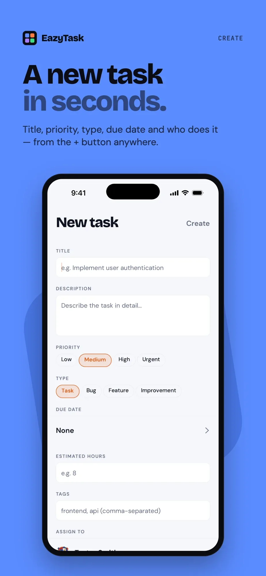 EazyTask mobile app — A new task in seconds
