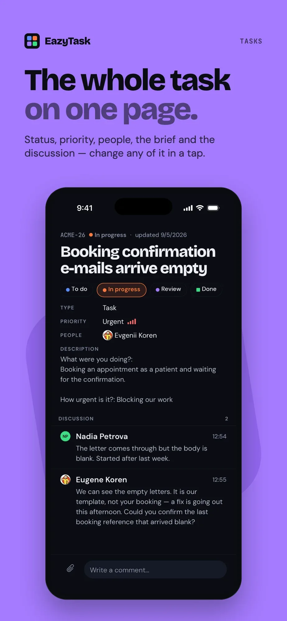 EazyTask mobile app — The whole task on one page
