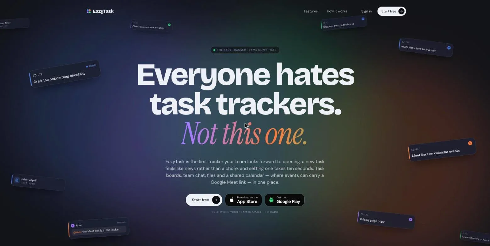 EazyTask landing — Everyone hates task trackers. Not this one.