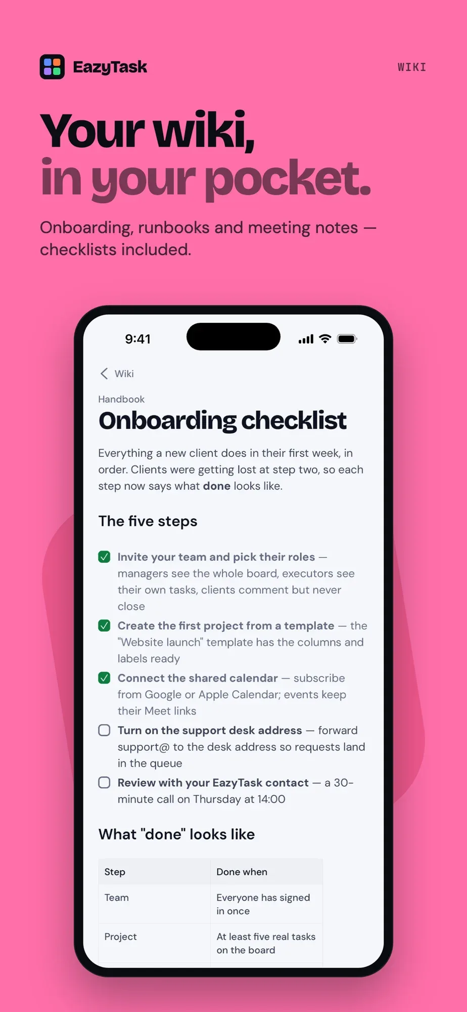 EazyTask mobile app — Your wiki, in your pocket