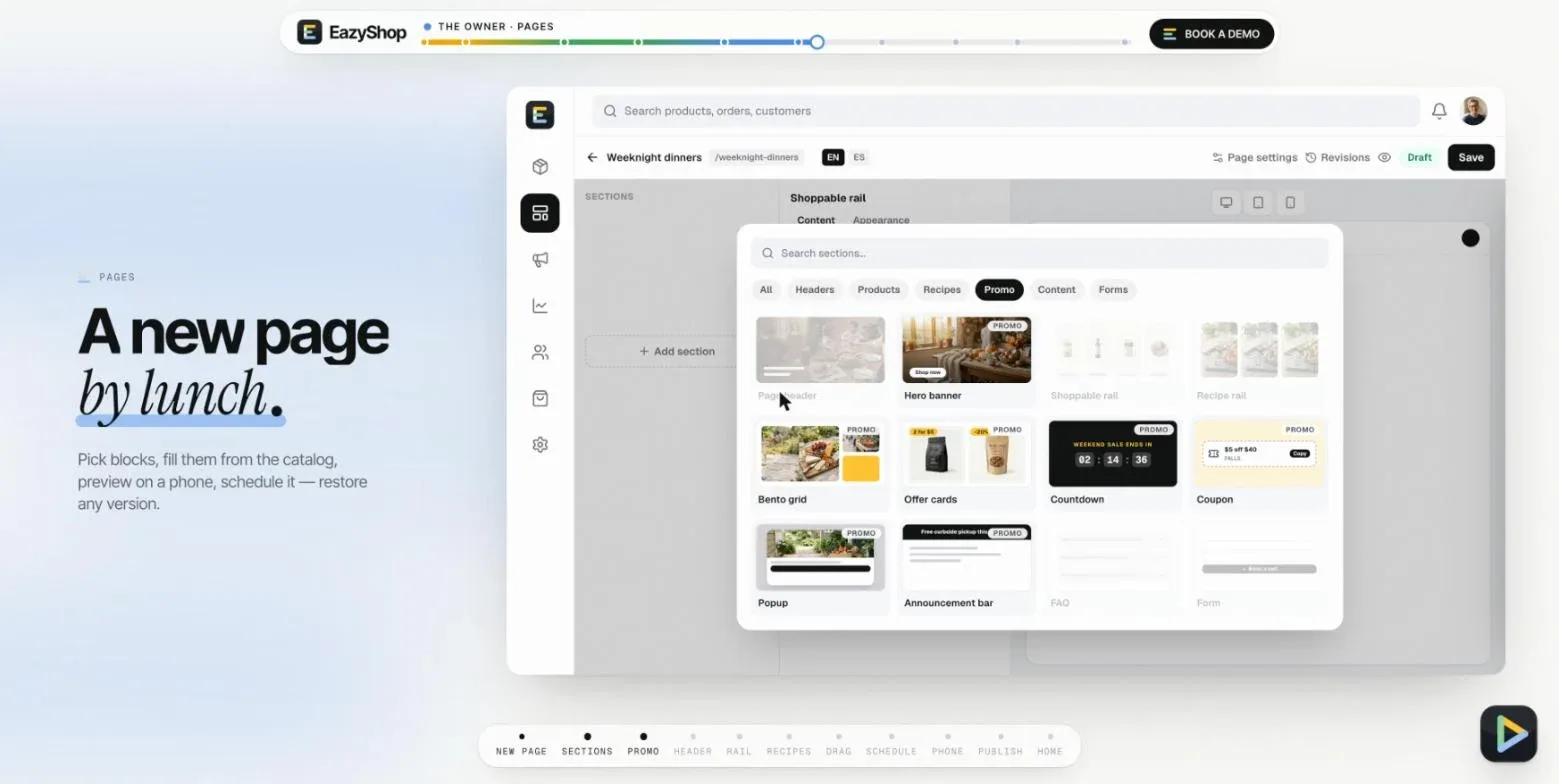 Page builder: ready sections to add to a page