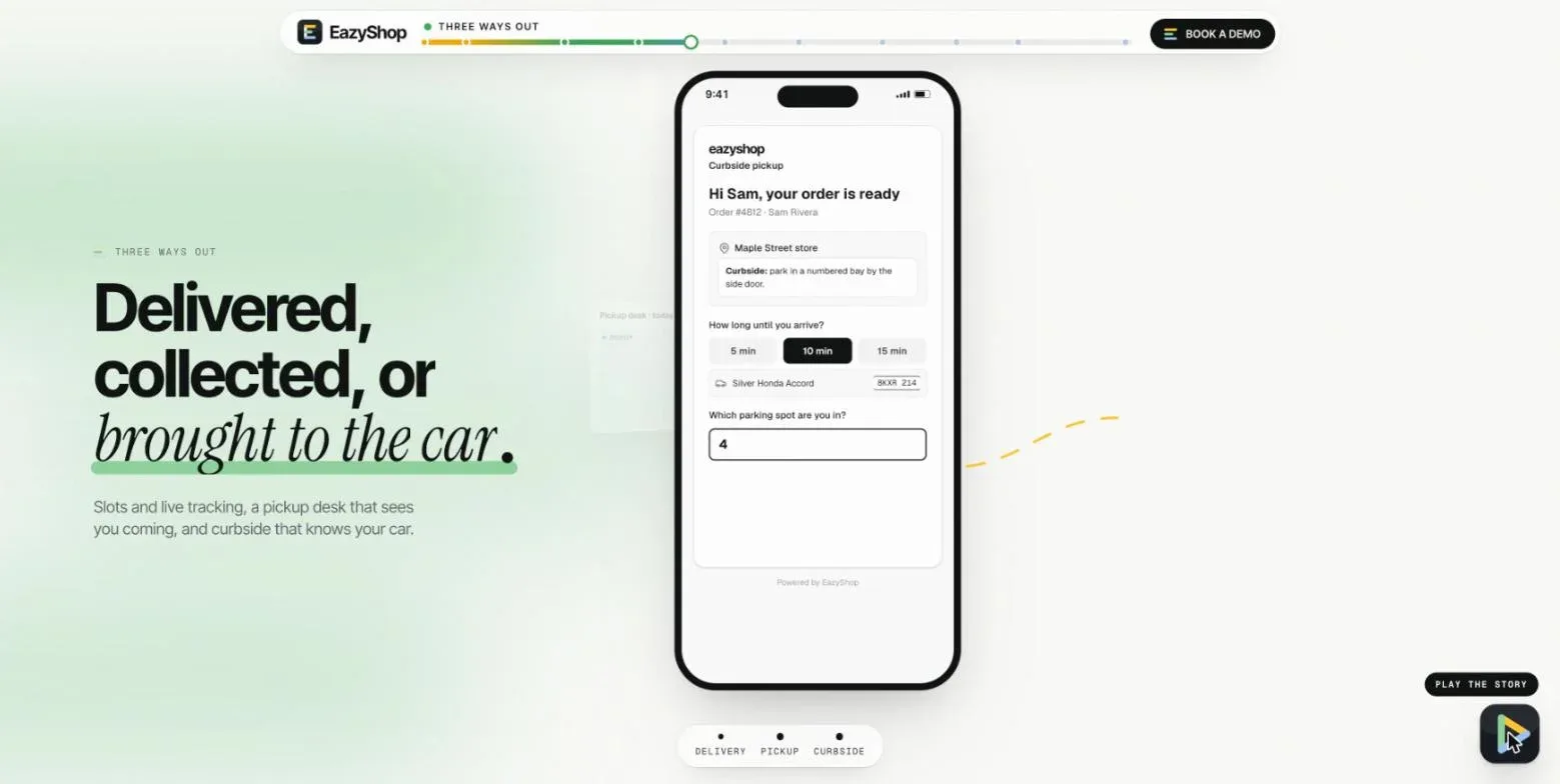 Curbside pickup: the shopper tells the store their arrival time and parking spot
