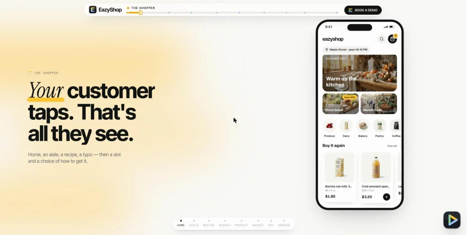 Shopper app home: store, seasonal edits, categories and buy it again